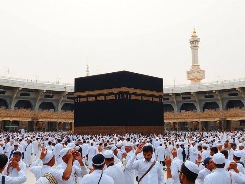 Pilgrims at Masjid al-Haram in Makkah
